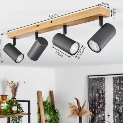 Plafonnier Javel Couleur bois, Noir, 4 lumières