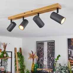 Plafonnier Javel Couleur bois, Noir, 4 lumières