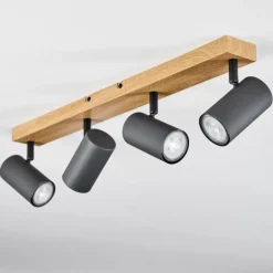 Plafonnier Javel Couleur bois, Noir, 4 lumières