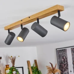 Plafonnier Javel Couleur bois, Noir, 4 lumières