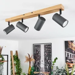 Plafonnier Javel Couleur bois, Noir, 4 lumières