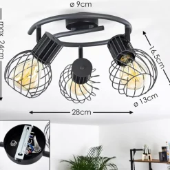 Plafonnier Kenia Gris, Noir, 3 lumières