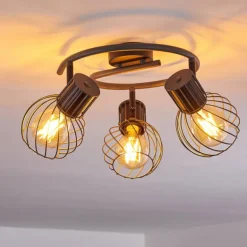 Plafonnier Kenia Gris, Noir, 3 lumières