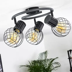 Plafonnier Kenia Gris, Noir, 3 lumières