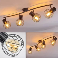 Plafonnier Kenia Gris, Noir, 4 lumières