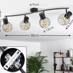 Plafonnier Kenia Gris, Noir, 4 lumières