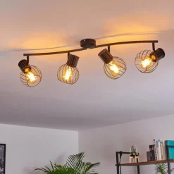 Plafonnier Kenia Gris, Noir, 4 lumières