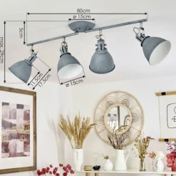 Plafonnier Koppom Bleu, Gris, 4 lumières