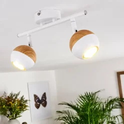 Plafonnier Kotaoa LED Bois clair, Blanc, 2 lumières