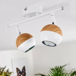 Plafonnier Kotaoa LED Bois clair, Blanc, 2 lumières