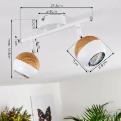 Plafonnier Kotaoa LED Bois clair, Blanc, 2 lumières