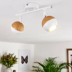 Plafonnier Kotaoa LED Bois clair, Blanc, 2 lumières