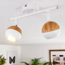 Plafonnier Kotaoa LED Bois clair, Blanc, 2 lumières