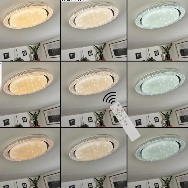 Plafonnier Laganadi LED Chrome, 1 lumière, Télécommandes, Changeur de couleurs