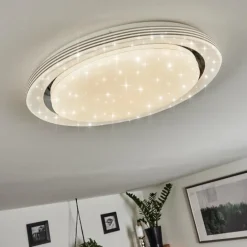 Plafonnier Laganadi LED Chrome, 1 lumière, Télécommandes, Changeur de couleurs