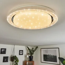 Plafonnier Laganadi LED Chrome, 1 lumière, Télécommandes, Changeur de couleurs