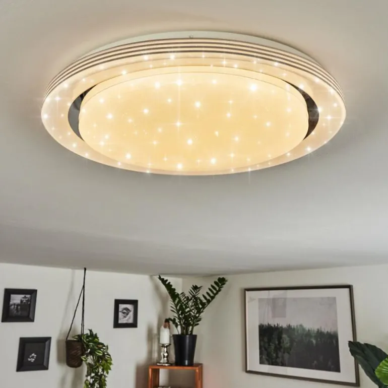 Plafonnier Laganadi LED Chrome, 1 lumière, Télécommandes, Changeur de couleurs