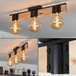 Plafonnier Lemou Bois clair, Noir, 3 lumières