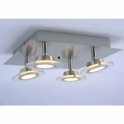 Plafonnier Leuchten Direkt LOLA-MIKE LED Acier inoxydable, 4 lumières, Télécommandes, Changeur de couleurs