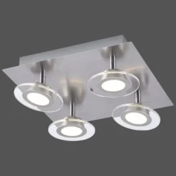 Plafonnier Leuchten Direkt LOLA-MIKE LED Acier inoxydable, 4 lumières, Télécommandes, Changeur de couleurs