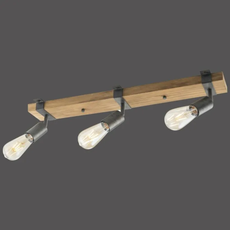 Plafonnier Leuchten-Direkt SLAT Brun, Bois foncé, 3 lumières