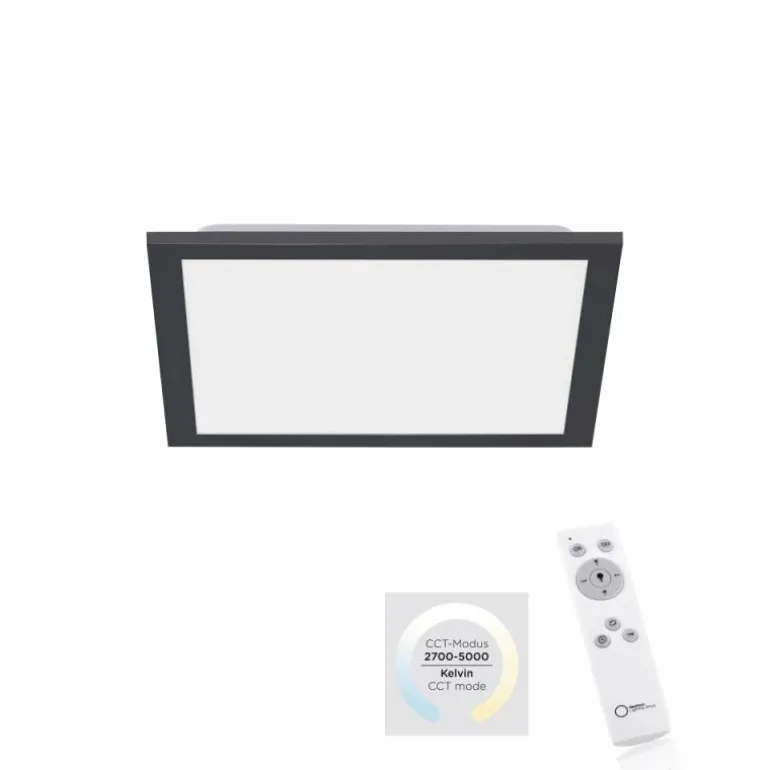 Plafonnier Leuchten-Direkt FLAT LED Noir, 1 lumière, Télécommandes