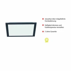 Plafonnier Leuchten-Direkt FLAT LED Noir, 1 lumière, Télécommandes
