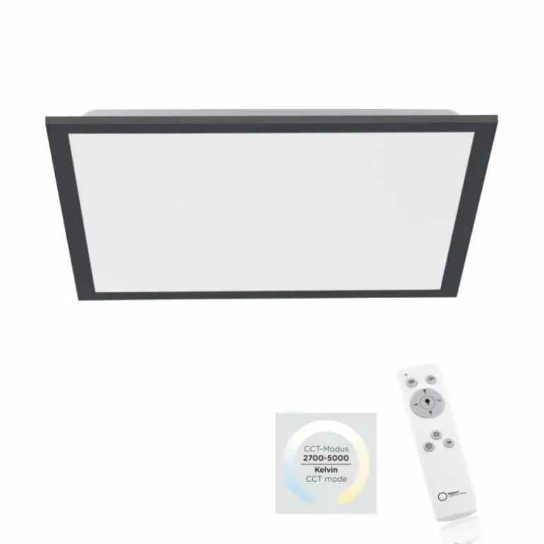 Plafonnier Leuchten-Direkt FLAT LED Noir, 1 lumière, Télécommandes