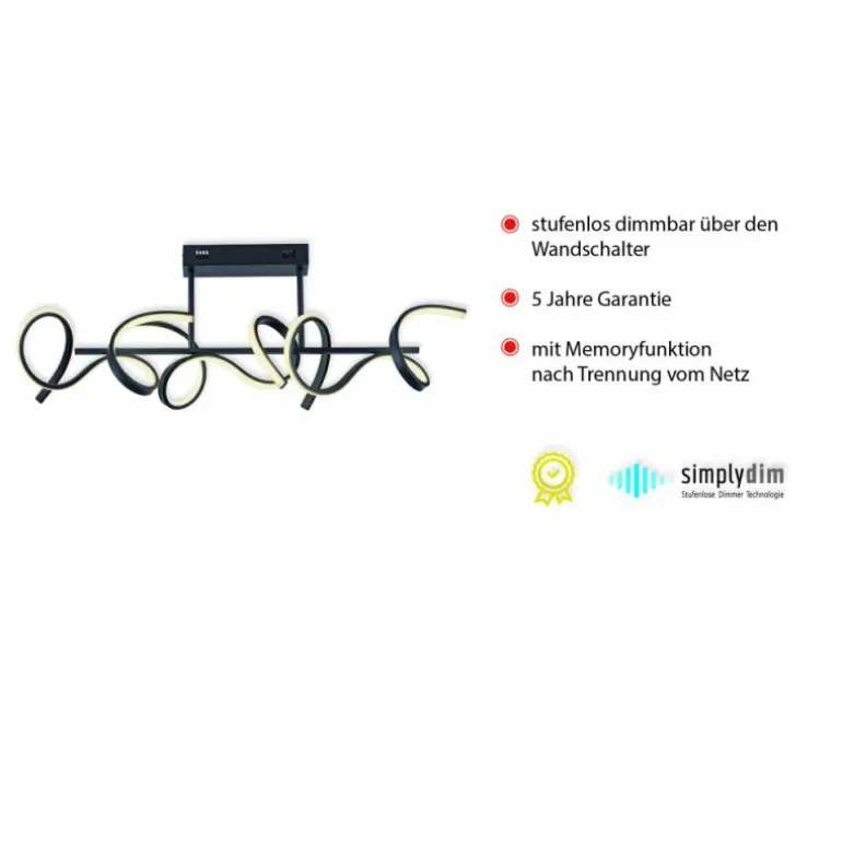 Plafonnier Leuchten-Direkt CURLS LED Noir, 3 lumières