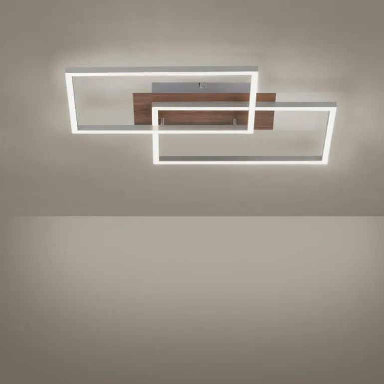 Plafonnier Leuchten-Direkt IVEN LED Bois clair, 2 lumières, Télécommandes