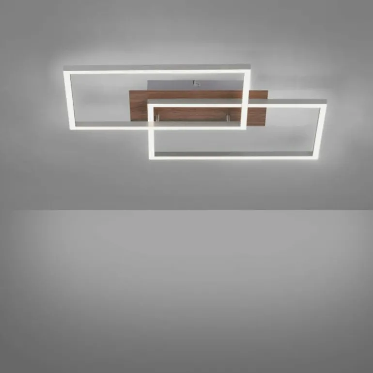 Plafonnier Leuchten-Direkt IVEN LED Bois clair, 2 lumières, Télécommandes