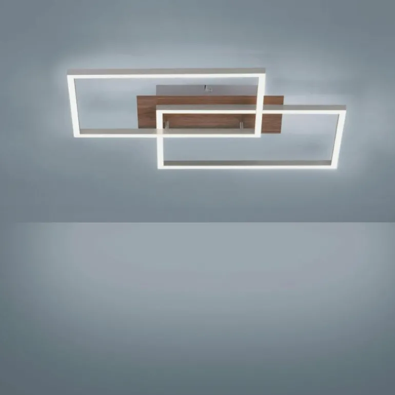 Plafonnier Leuchten-Direkt IVEN LED Bois clair, 2 lumières, Télécommandes