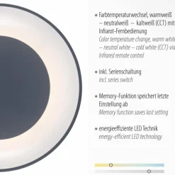 Plafonnier Leuchten-Direkt ANIKA LED Anthracite, 1 lumière, Télécommandes