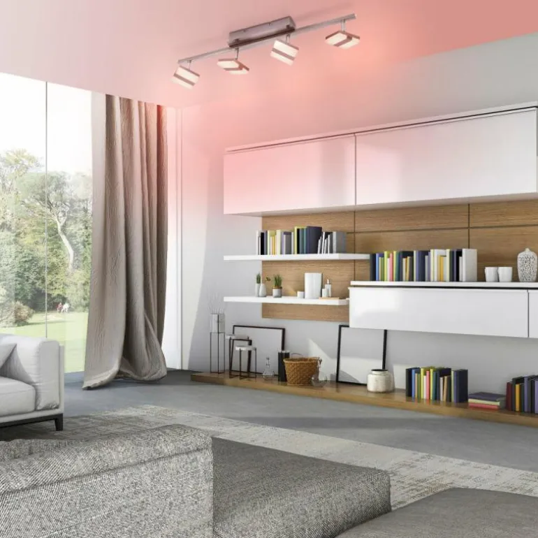 Plafonnier Leuchten-Direkt LOLAsmart-SABI LED Nickel mat, 4 lumières, Télécommandes, Changeur de couleurs