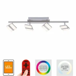 Plafonnier Leuchten-Direkt LOLAsmart-SABI LED Nickel mat, 4 lumières, Télécommandes, Changeur de couleurs