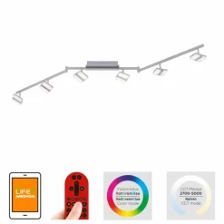 Plafonnier Leuchten-Direkt SABI LED Nickel mat, 6 lumières, Télécommandes, Changeur de couleurs