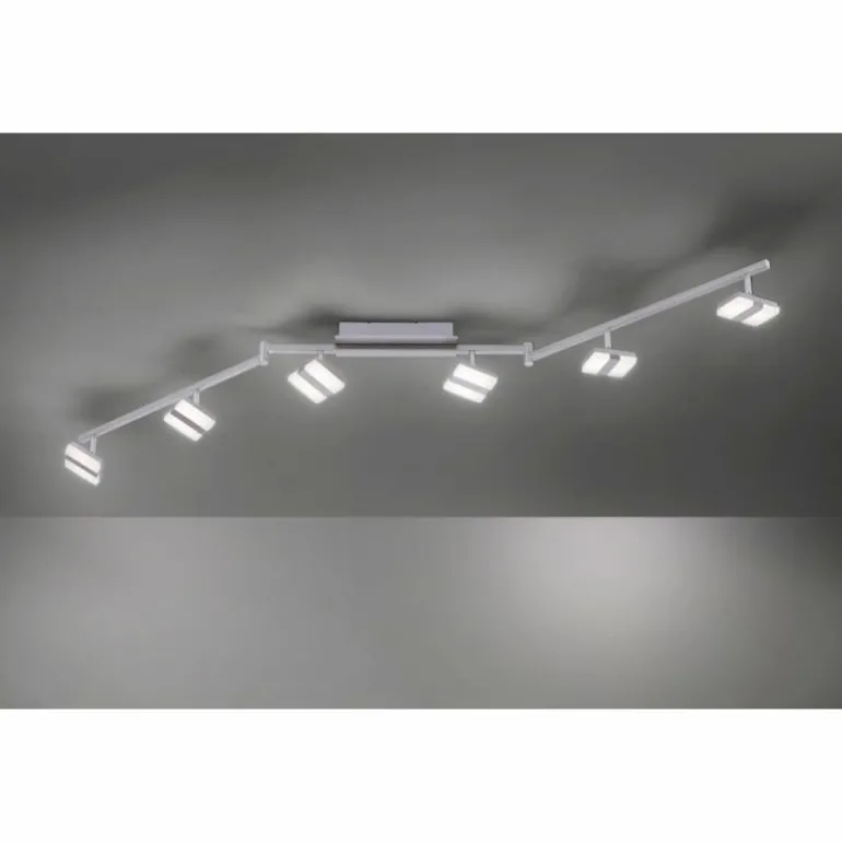 Plafonnier Leuchten-Direkt SABI LED Nickel mat, 6 lumières, Télécommandes, Changeur de couleurs
