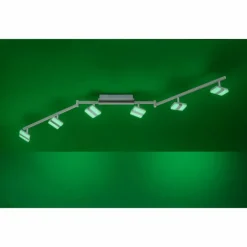 Plafonnier Leuchten-Direkt SABI LED Nickel mat, 6 lumières, Télécommandes, Changeur de couleurs