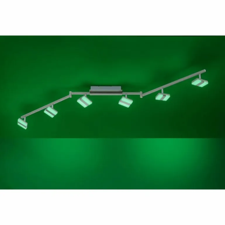 Plafonnier Leuchten-Direkt SABI LED Nickel mat, 6 lumières, Télécommandes, Changeur de couleurs