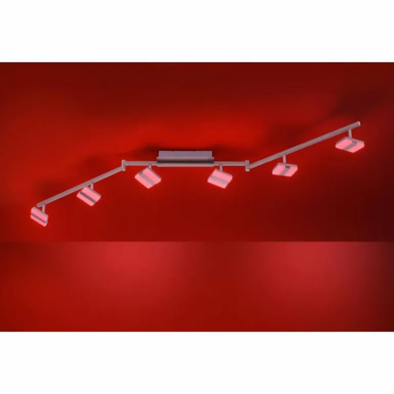 Plafonnier Leuchten-Direkt SABI LED Nickel mat, 6 lumières, Télécommandes, Changeur de couleurs