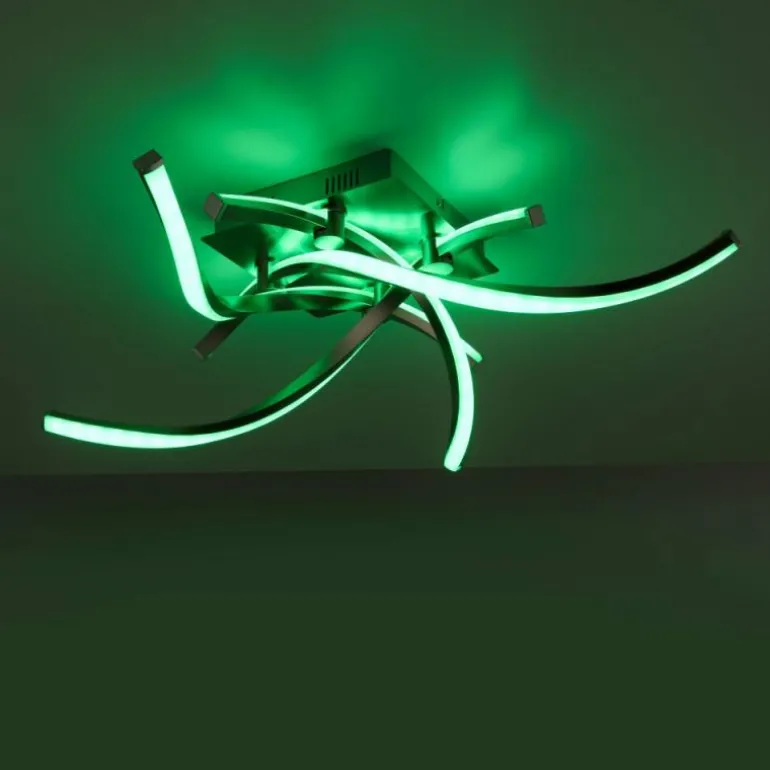 Plafonnier Leuchten-Direkt LOLAsmart-SWING LED Acier brossé, 4 lumières, Télécommandes, Changeur de couleurs