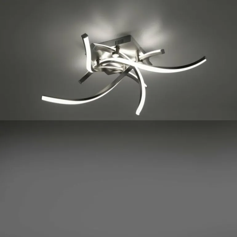 Plafonnier Leuchten-Direkt LOLAsmart-SWING LED Acier brossé, 4 lumières, Télécommandes, Changeur de couleurs