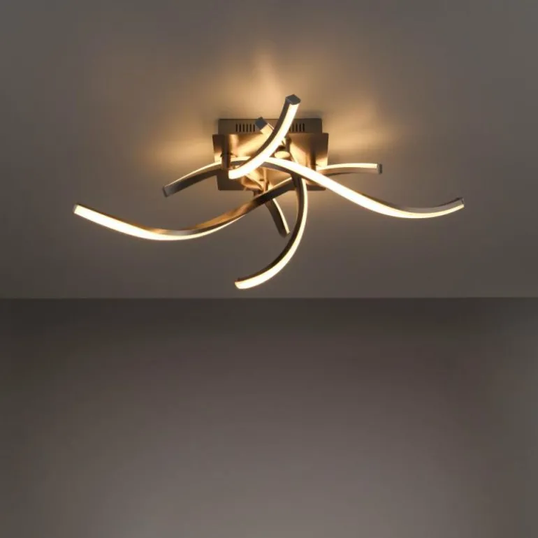 Plafonnier Leuchten-Direkt LOLAsmart-SWING LED Acier brossé, 4 lumières, Télécommandes, Changeur de couleurs