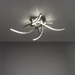 Plafonnier Leuchten-Direkt LOLAsmart-SWING LED Acier brossé, 4 lumières, Télécommandes, Changeur de couleurs