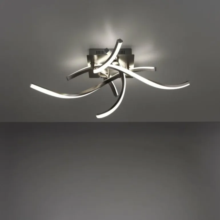 Plafonnier Leuchten-Direkt LOLAsmart-SWING LED Acier brossé, 4 lumières, Télécommandes, Changeur de couleurs