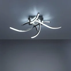 Plafonnier Leuchten-Direkt LOLAsmart-SWING LED Acier brossé, 4 lumières, Télécommandes, Changeur de couleurs