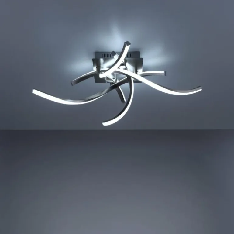 Plafonnier Leuchten-Direkt LOLAsmart-SWING LED Acier brossé, 4 lumières, Télécommandes, Changeur de couleurs