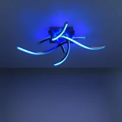 Plafonnier Leuchten-Direkt LOLAsmart-SWING LED Acier brossé, 4 lumières, Télécommandes, Changeur de couleurs