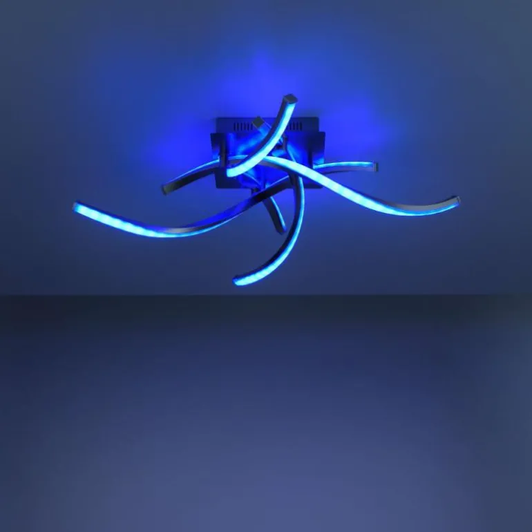 Plafonnier Leuchten-Direkt LOLAsmart-SWING LED Acier brossé, 4 lumières, Télécommandes, Changeur de couleurs