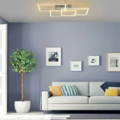 Plafonnier Leuchten-Direkt LOLAsmart-MAXI LED Acier brossé, 3 lumières, Télécommandes, Changeur de couleurs